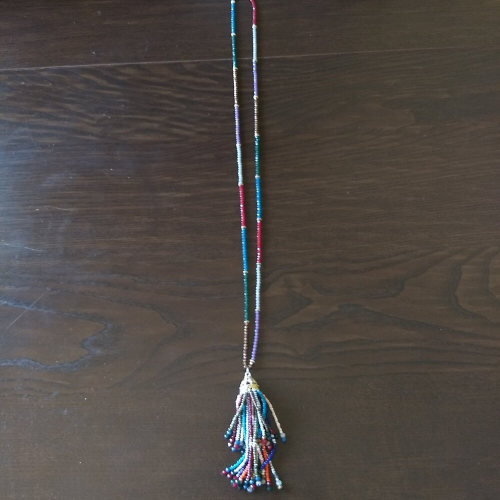 Sparkle Stone Faceted Bead Long Multicolor Tassel Pendant Boho Colorful Festival